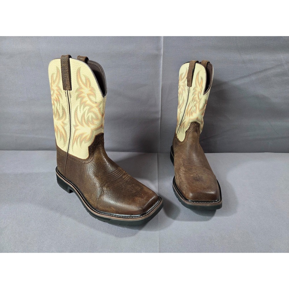 Justin Cowboy Boots Mens 13D Brown Driller Western Work Slip Resistant Cowhide